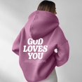 thumbnail image 2 of Tops for Women Trendy Plus Size Fall Comfy Hooded Long Sleeve Rolled One Shoulder Drawstring Graphic Hoodie Cotton Sweatshirts Hoodies(Pink,XL), 2 of 6