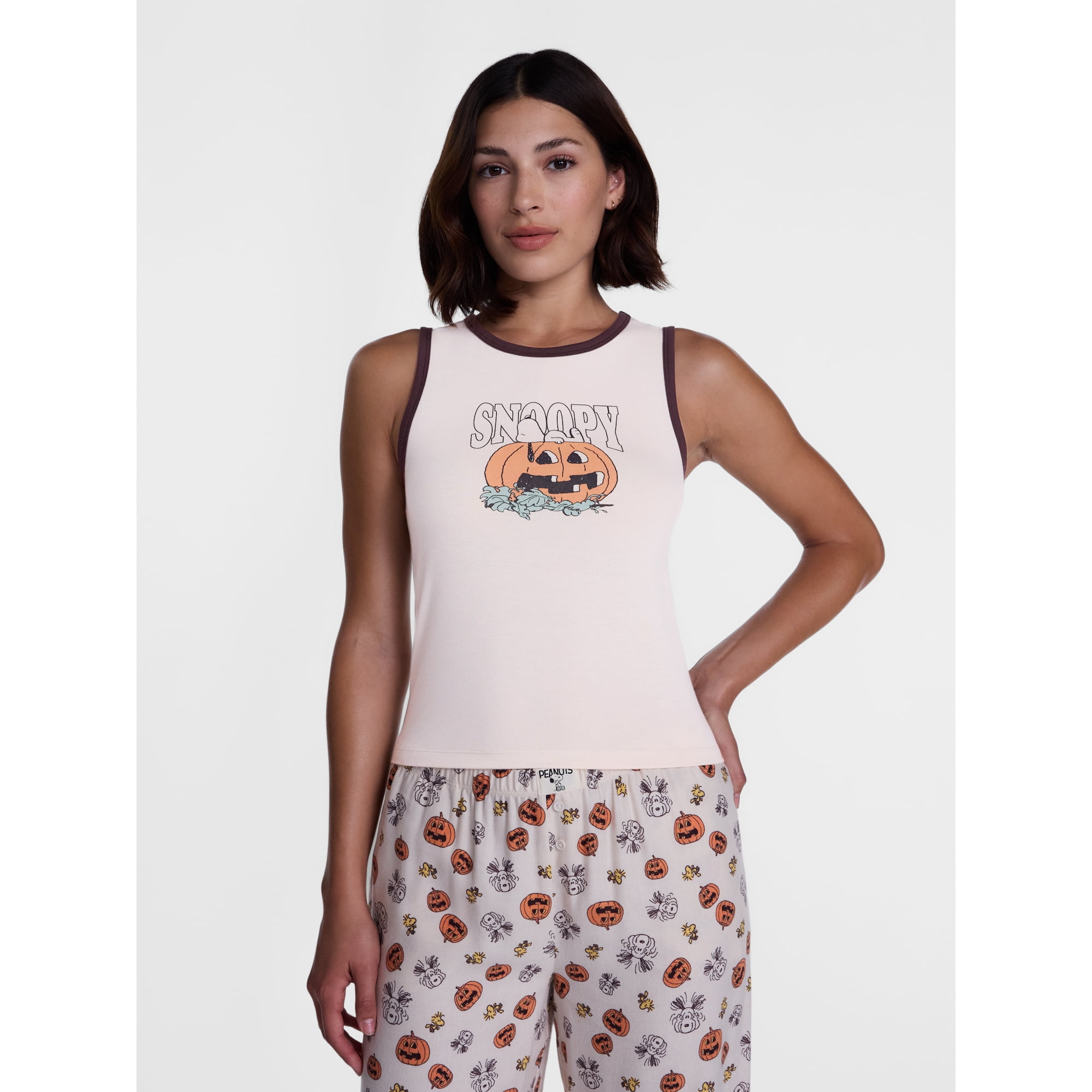 Peanuts Women's and Women's Plus Size Snoopy Pumpkin Sleep Tank Top, Sizes XS-2X