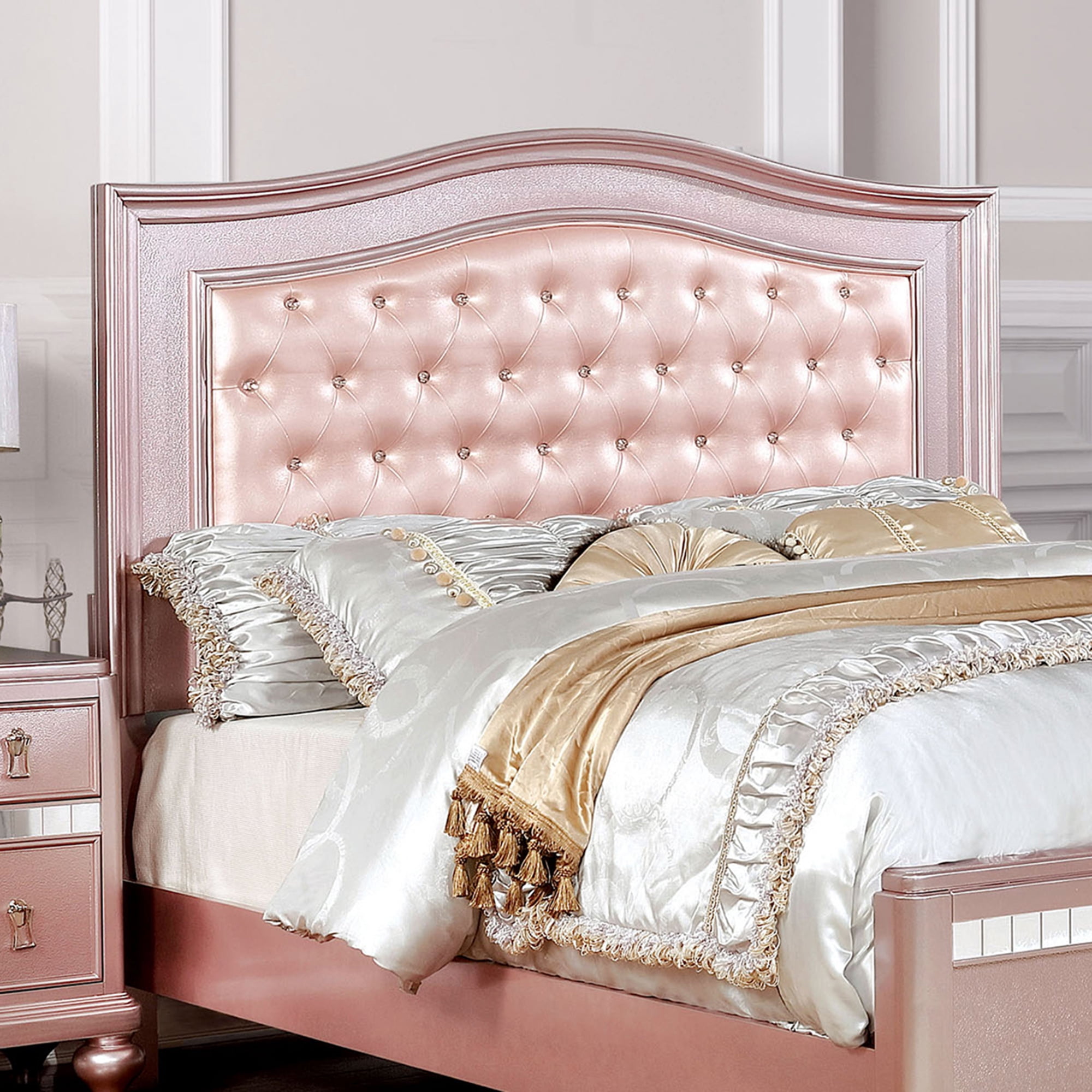 Furniture of America Mikke Contemporary Panel Bed, Full, Rose Gold