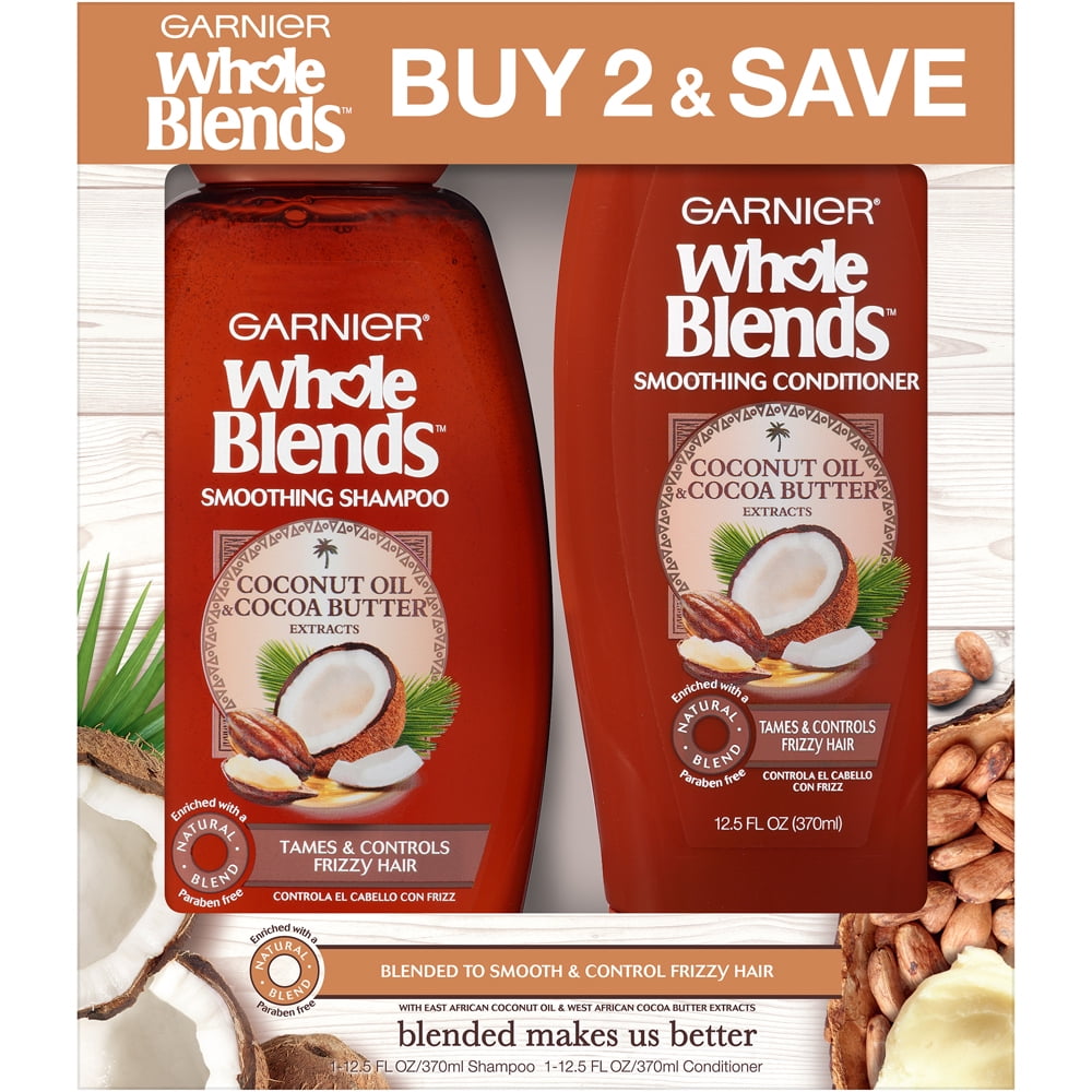 Garnier Whole Blends Smoothing Shampoo and Conditioner, For Frizzy Hair, 1 kit