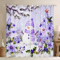 Homewish Purple Christmas Snowman Curtains Pack of 2 (42x84 Each), Happy New Year Curtains Blackout, Teens Kids Boys Girls Bedroom Curtains, Living Room Curtains Decor