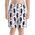 thumbnail image 3 of Wukai Seahorses and Hearts Print Teen Beach Trunks with Compression Liner Swimsuit Quick Dry Beach Sports Shorts with Pocket - Medium, 3 of 8