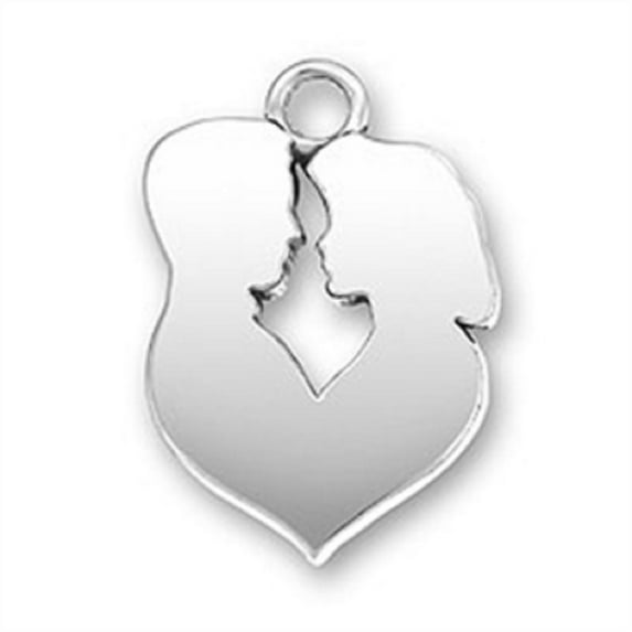 Sterling Silver 20" 1mm Box Chain Man And Woman Couple In Embrace Lovers Heart Pendant Necklace