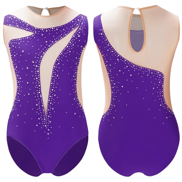 Alvivi Justaucorps de Danse Ballet Patchwork en Maille pour Filles, Justaucorps de Gymnastique Rythmique Violet 6
