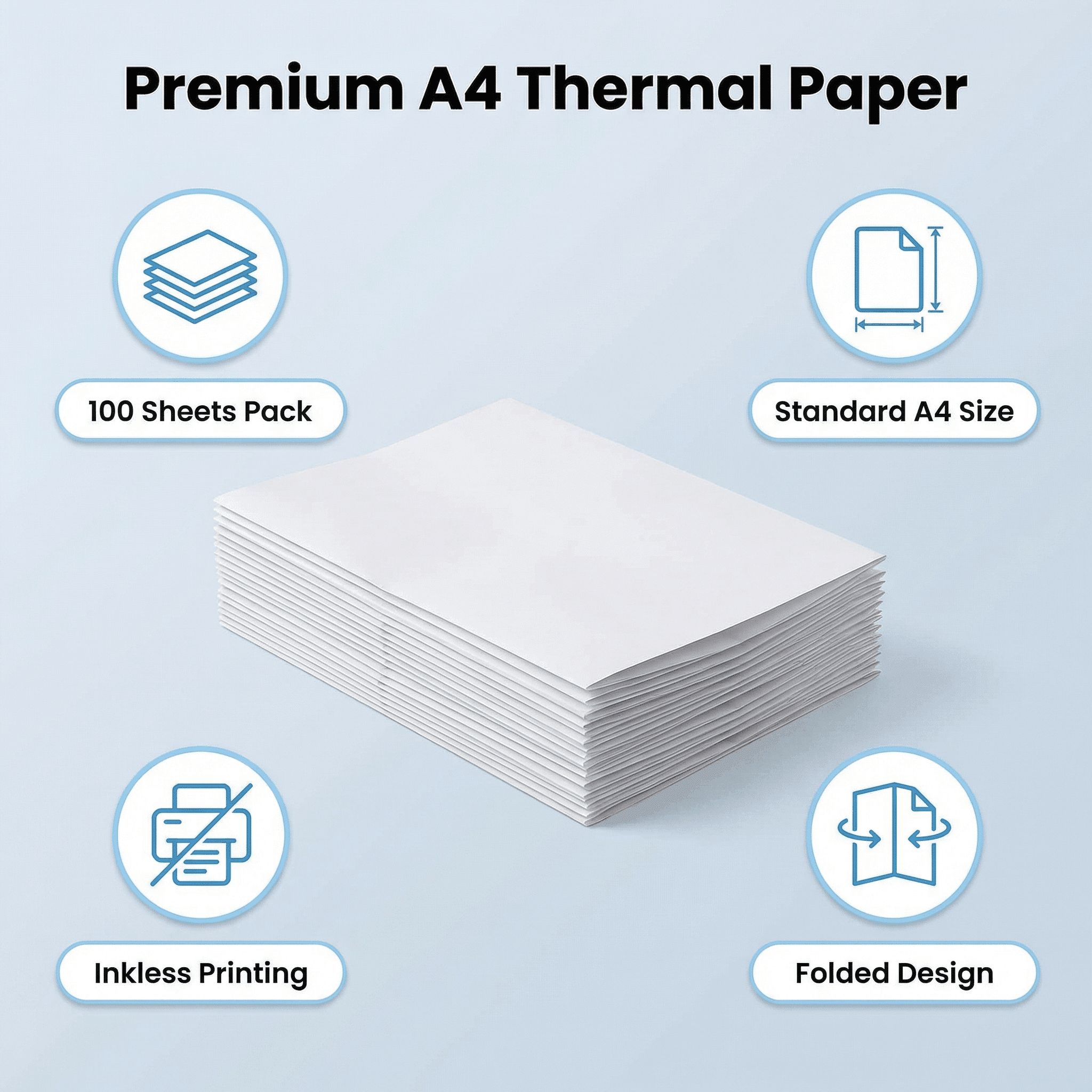 AXTQH Fan-fold A4 Thermal Printer Paper, 8.27 x 11.69 inch, Inkless Quick Dry, White, 100 Sheets