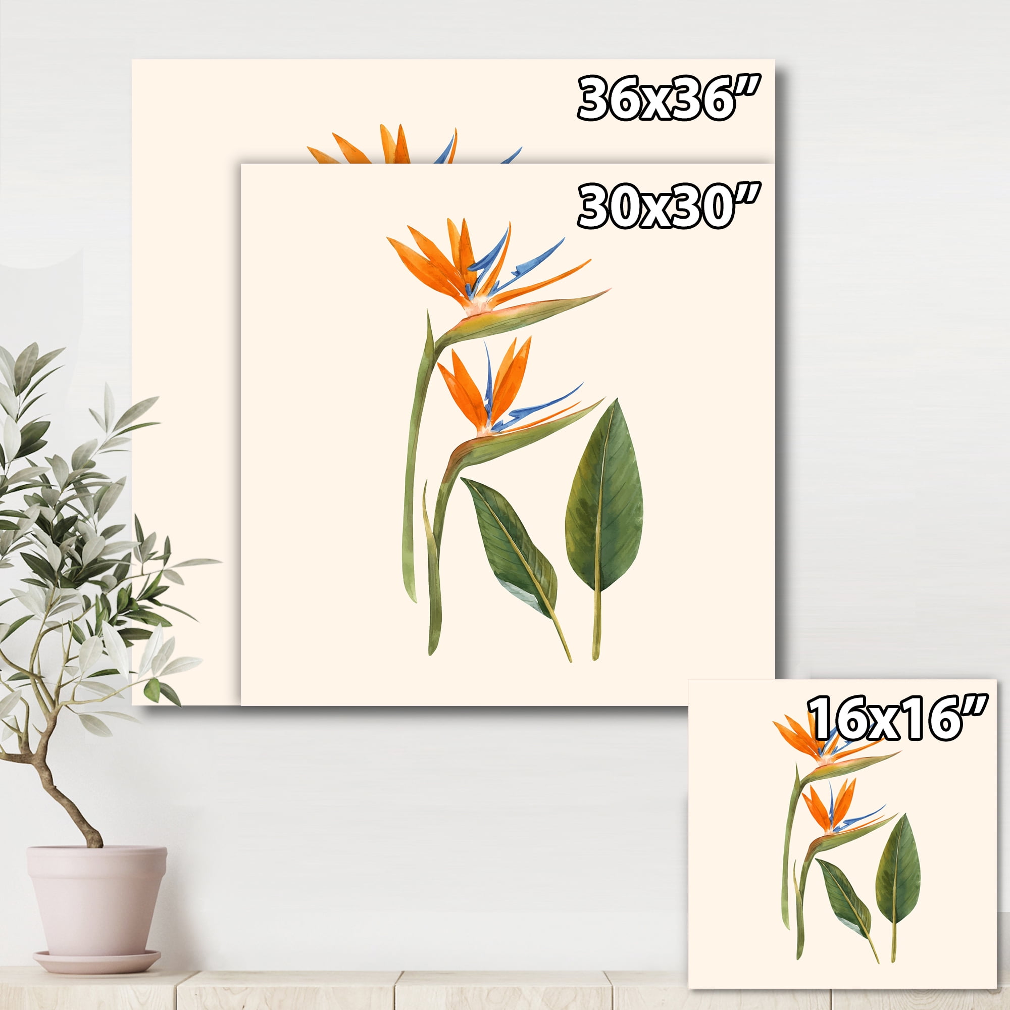 Designart ' Ancient Strelitzia Flowers ' Traditional Canvas Wall Art Print