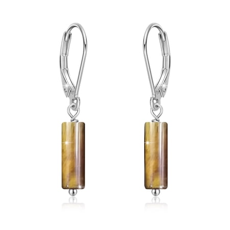 TRISHULA 925 Silver Tiger Eye Bar Leverback Earrings, Birthday Mother's Day Gift for Tiger Lovers