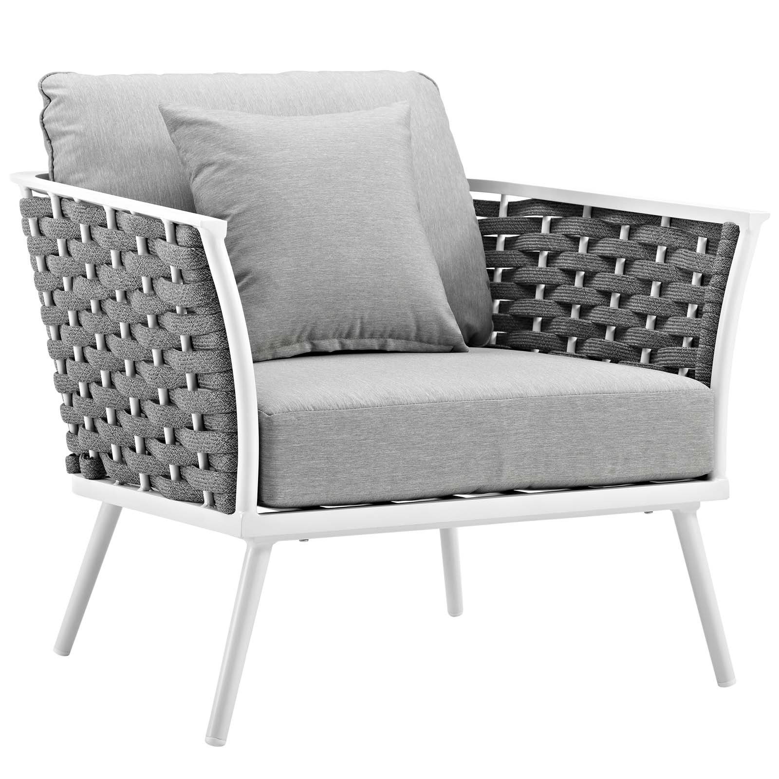 Modern Contemporary Urban Outdoor Patio Balcony Garden Furniture Lounge Chair Armchair, Set of Two, Fabric Aluminium, White Grey Gray - image 5 of 6