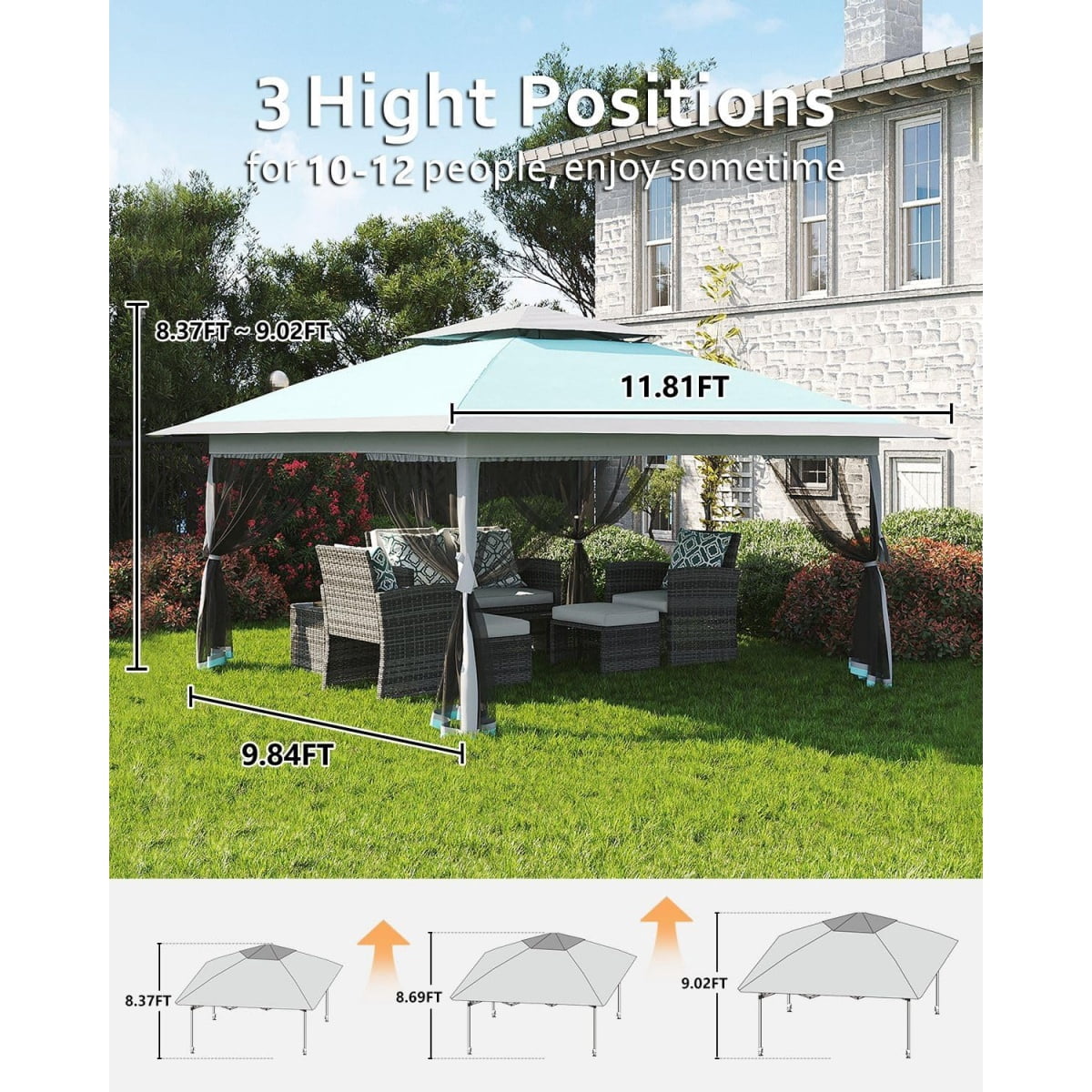 12' x 12' Outdoor Gazebo Shelter, Pop Up Heavy Duty Double Roof Patio Gazebo with Netting and Curtains, Outdoor Patio Canopy for Lawn, Garden, Backyard, Deck