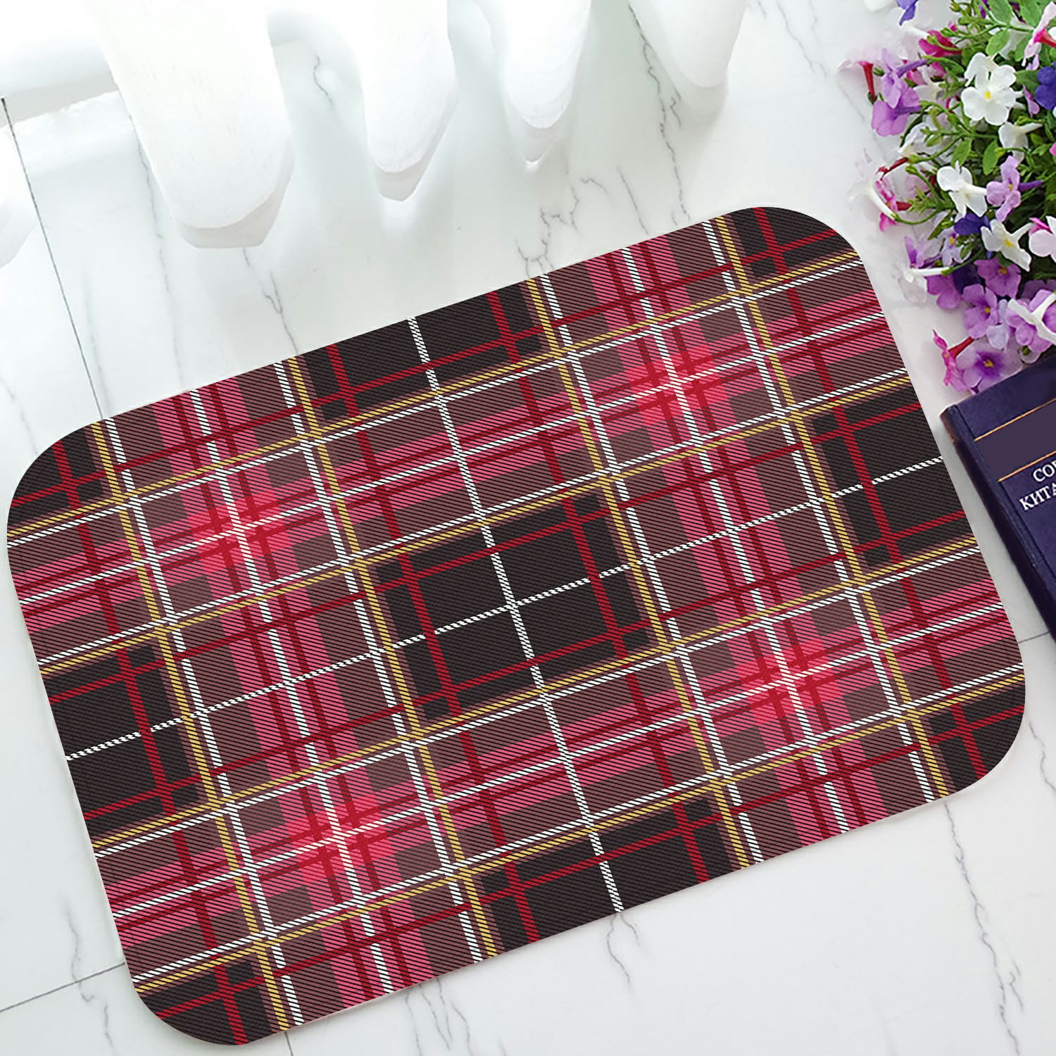 ECZJNT tartan plaid Christmas decoration scottish ornament Doormat Bath Mat Rug Entrance Rug