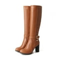 thumbnail image 6 of jsaierl Women's Classic Chunky Knee High Boots Shoes Solid Color Belt Buckle High Heels Leather Boots, 6 of 6