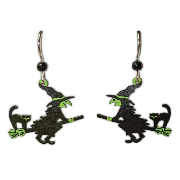 WITCH FLYING ON BROOMSTICK Halloween Hypo-Allergenic Earrings, by Sienna Sky