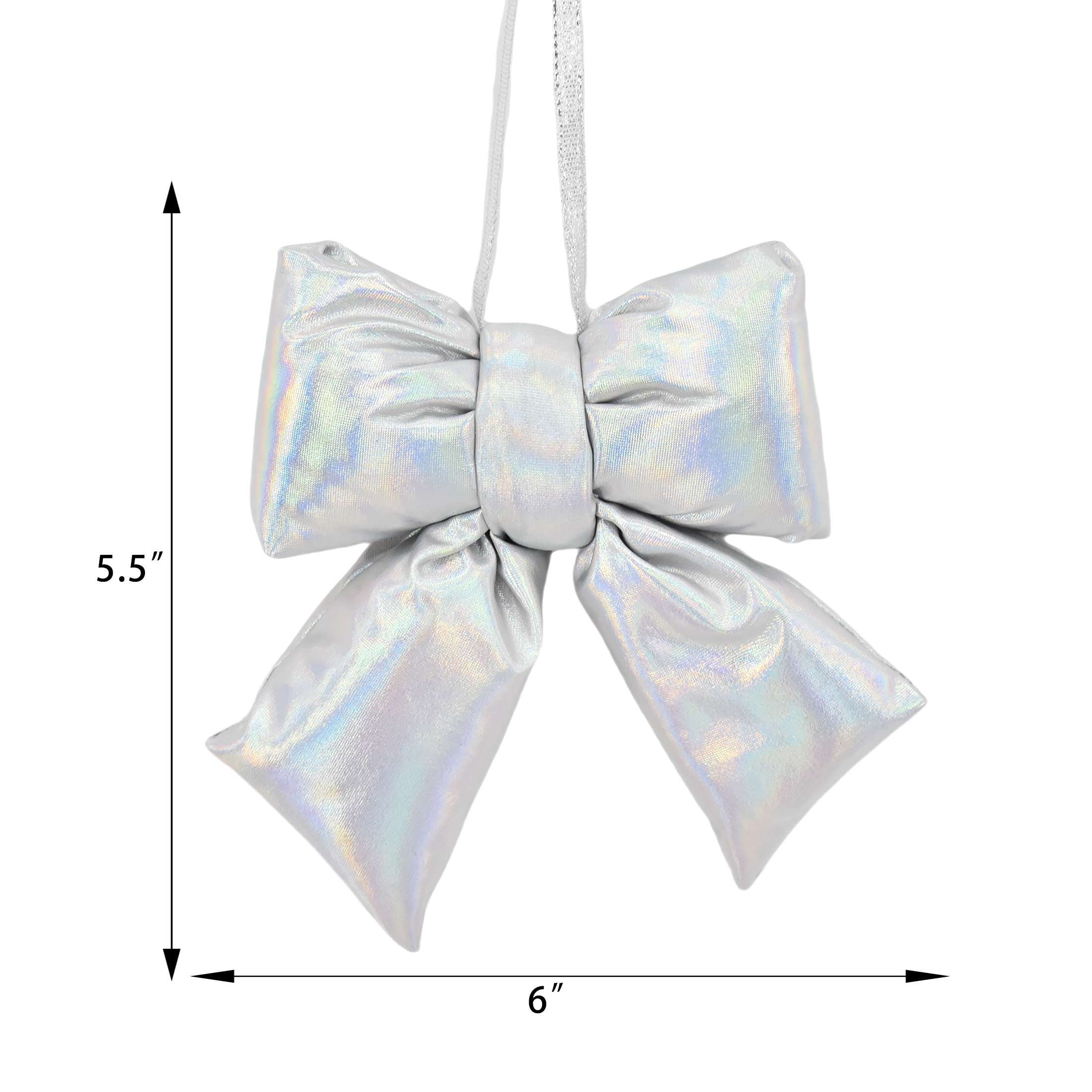 Holiday Time 1 Count 5.5" Christmas Metallic Puffy Bow Ornament, Silver, Measures 5.5" in height