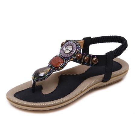 

DAFENGEA Women Flat Sandals Summer Casual Boho Casual Flat Ankle T-Strap Thong Elastic Comfortable Flip Flops Beach Shoes