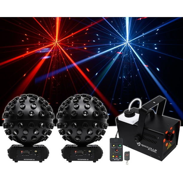 2 Chauvet DJ Rotosphere Q3 Mirror Ball Dance Floor Effect Lights+Fogger