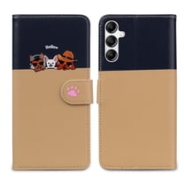 Feishell Cute Animal Pattern Wallet Phone Case for Samsung Galaxy A14 5G,Color Matching PU Leather Shockproof Magnetic Flip Stand Credit Card Slots Slim Phone Case with Wrist Strap, Khaki
