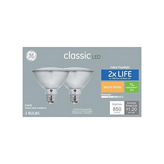 General Electric LED 10W (75W Equivalent) Warm White Flood Ligth Bulbs, Dimmable (2 Pack)