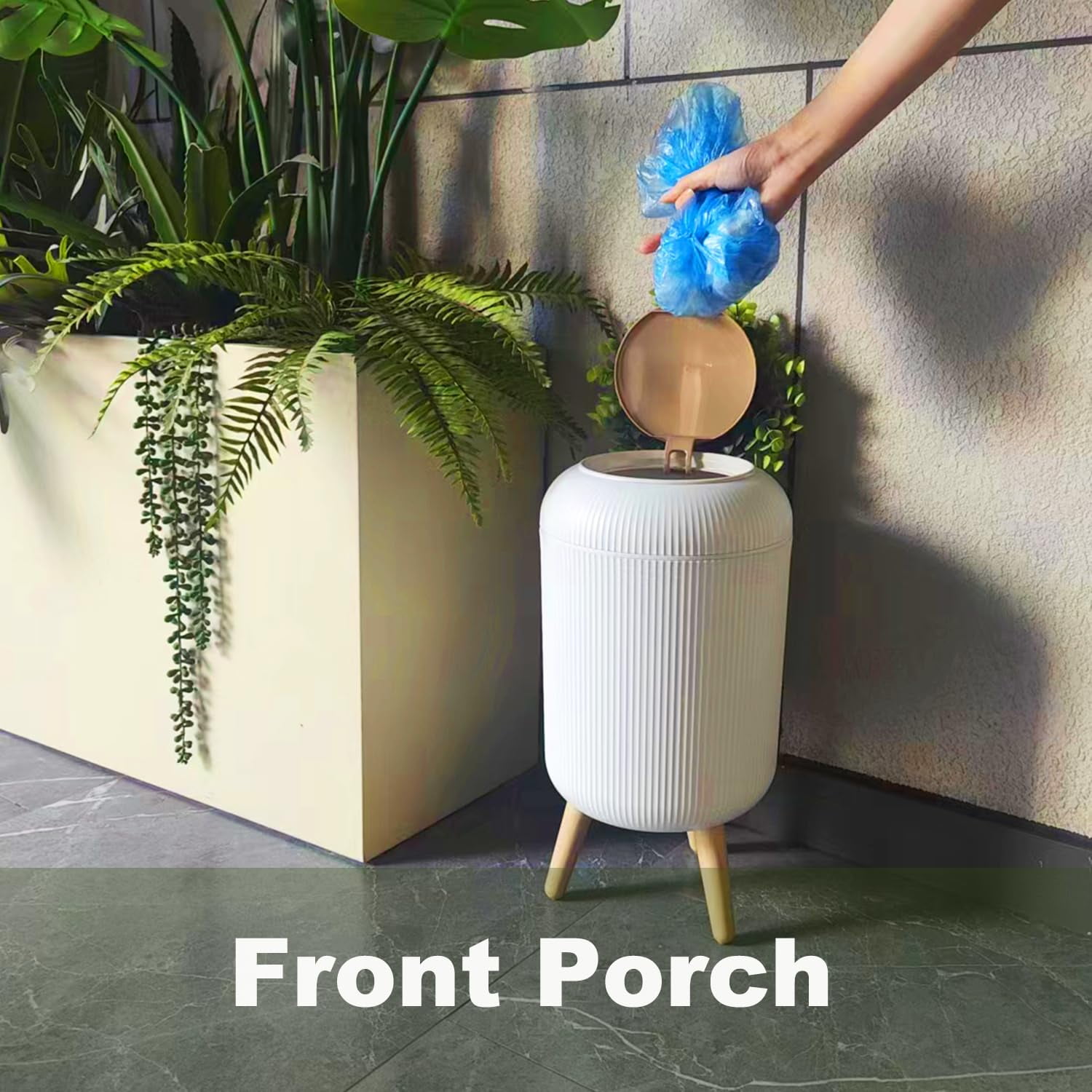 Dog Poop Trash Can Outside - 2.5 Gal Bathroom Trash Can with Lid - Bedroom Garbage Can - Small Pet Waste Container with Lid - Outdoor, Office, Living Room - Plant Styled Dog Poop Bucket