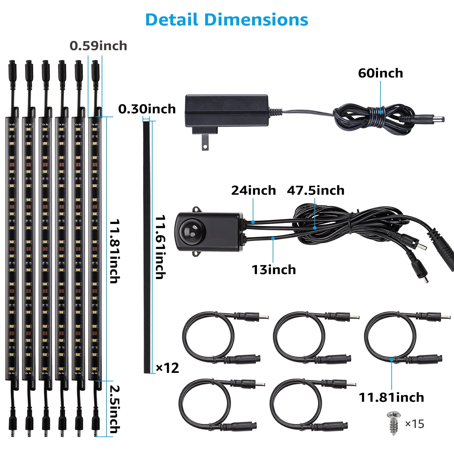 LED Safe Lighting Kit, (6) 12 Inch Linkable Light Bars + Motion Sensor, for Under Cabinet, Gun Safe, Locker, Closet, Under Counter, Shelf, Showcase, 5000K Daylight