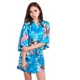 thumbnail image 2 of LYMAYTER Women's Short Silky Robes Peacock Satin Kimono Wedding Party Bridal Sleepwear S-2XL, 2 of 8