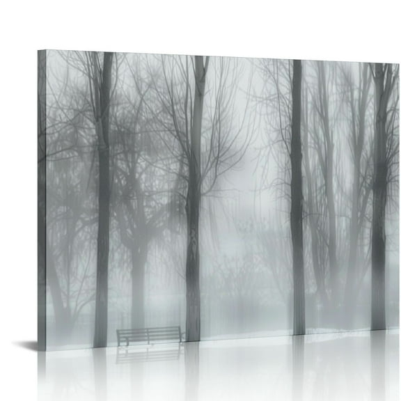 Creowell Forest Wall Art Nature Mountain Landscape Trees Painting Artwork Black and White Scenic Canvas Picture Bathroom Modern Grey Home Decor 20x16 in/16x12 in