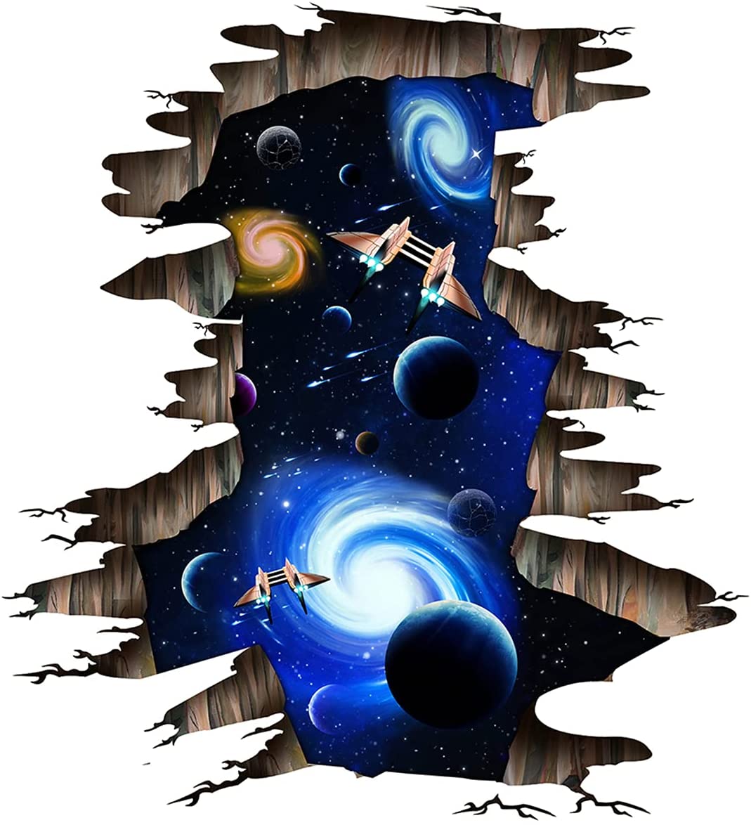 3D Broken Blue Cosmic Galaxy Wall Decals, Magic Milky Way Outer Space  Planet Wall Stickers, Creative Stars and SolarSystem Wallpaper for Kids  Boys Floor Ceiling Living Room Bedroom Home Decor Planet-2