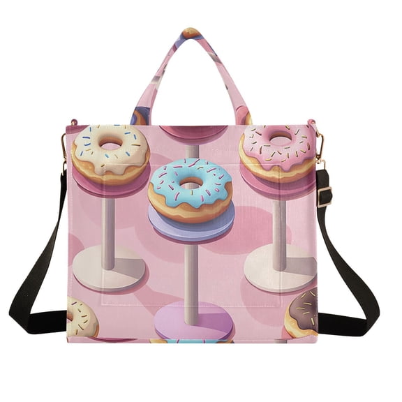 Donuts Pink Corduroy Tote Bag Handbag Large Messenger Bag Shoulder Crossbody Zipper Bag Purse