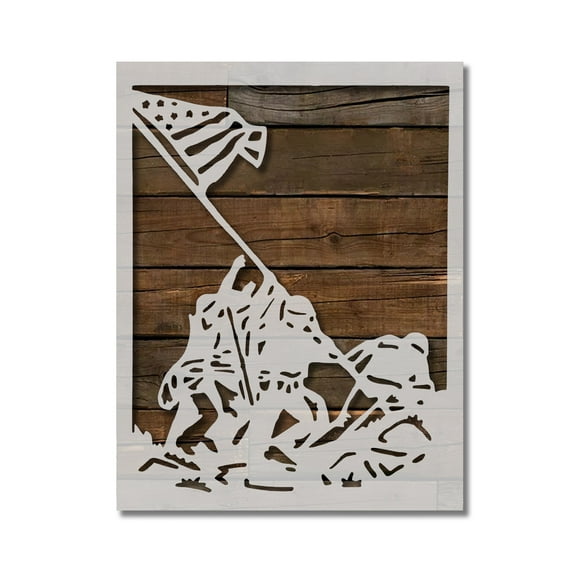 Iwo Jima Flag Raising US Stencil Template Reusable 8.5 x 11 for Painting on Walls, Wood, Etc. By Stencilville
