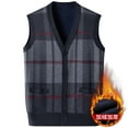 thumbnail image 2 of FRSASU Men's Warm Knitted Sweater Vest with Pocket Fleece Lined Sleeveless Cardigan V Neck Button Down Knitwear with Pockets for Winter Red, 2 of 3