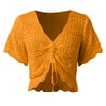 thumbnail image 4 of JIAYUE Womens Swimwear Cover-Ups Crochet V Neck Short Sleeve Hollow Solid Color Comfortable Drawstring Crop Shirt Sexy Beachwear Lace Up Bathing Suit Cover Up Top, 4 of 5