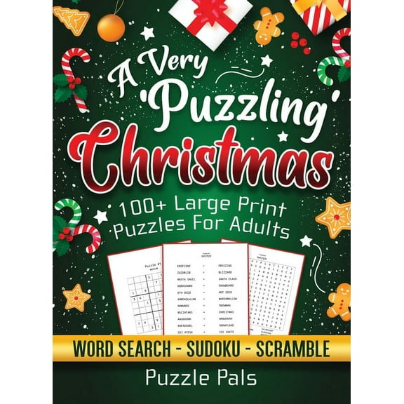 A Very Puzzling Christmas: 100  Large Print Puzzles For Adults, (Hardcover)