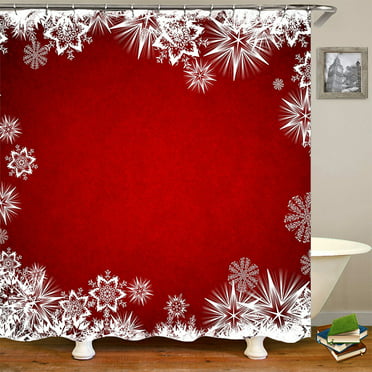 Decorative Christmas Shower Curtain: Whimsical Red Delivery Truck 