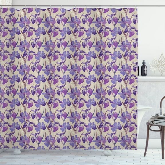 Ambesonne Floral Shower Curtain, Digital Flowers Composition, 69"Wx70"L, Pale Tan Violet