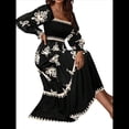 thumbnail image 3 of Vestido de Otoño para Invitada de Boda, Estilo Bohemio, Floral, de Larga, con Escote en V, Fluido, Elegante, para Playa Negro M, 3 of 8