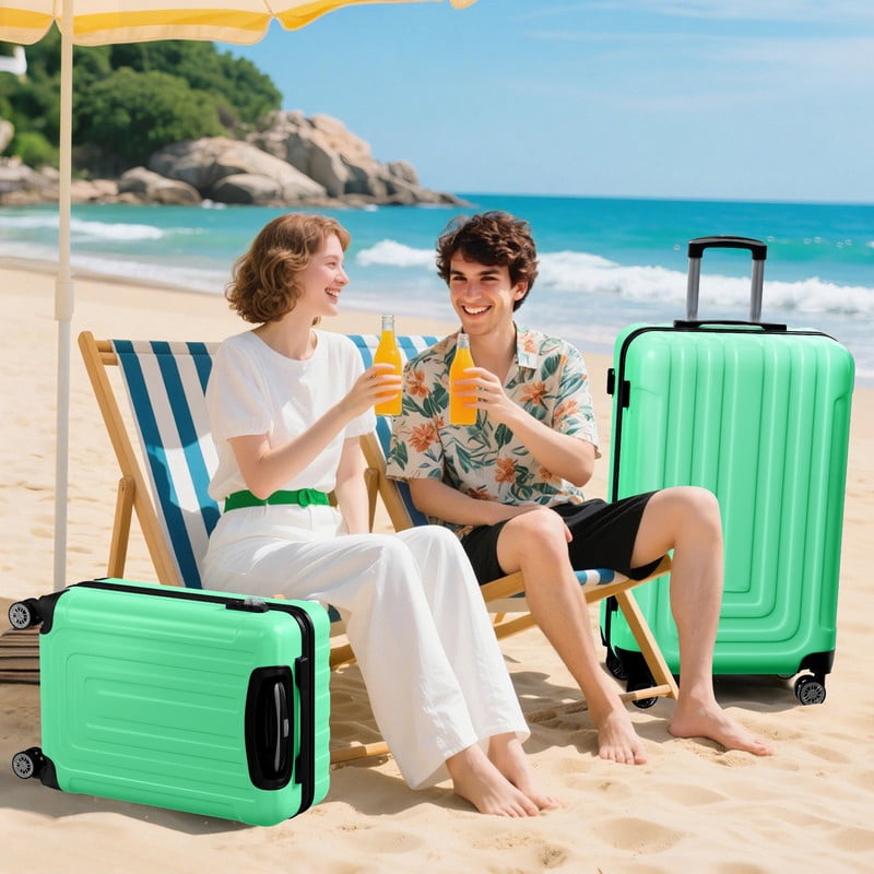 Luggage Sets 5 Piece Hardshell with TSA Lock 60%PC ABS Suitcase with Spinner Wheels 20 26 28 30 32 inch Carry on Luggage Green