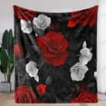 thumbnail image 2 of Vintage Rose Print Flannel Throw Blanket Soft Cozy and Comfortable with Mixed Colors (Red White Black) Perfect for Sofa Bed Car Office Gift Blanket for Mother'S Day Home Decor, 2 of 7
