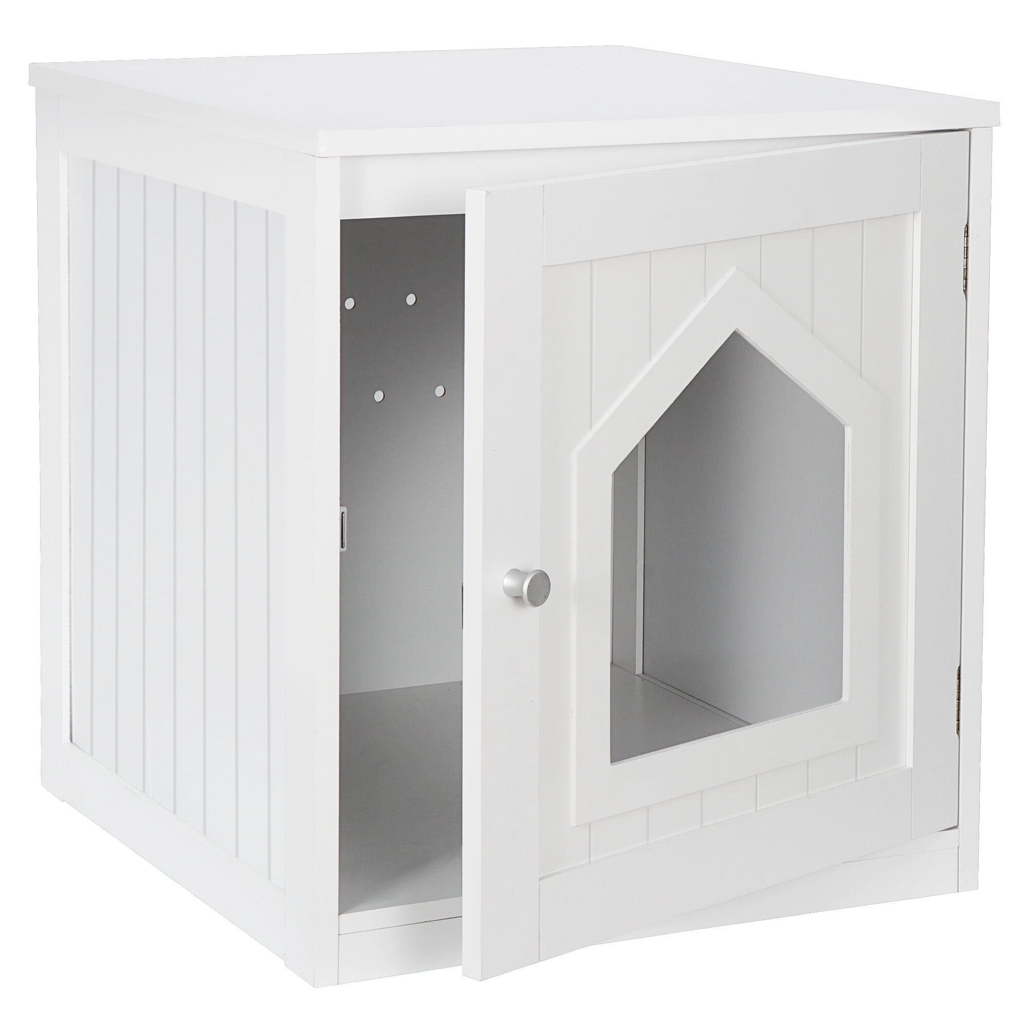 HomGarden 20'' White Cat Washroom Pet House Hidden Litter Box Enclosure & MDF Side Table 18lbs