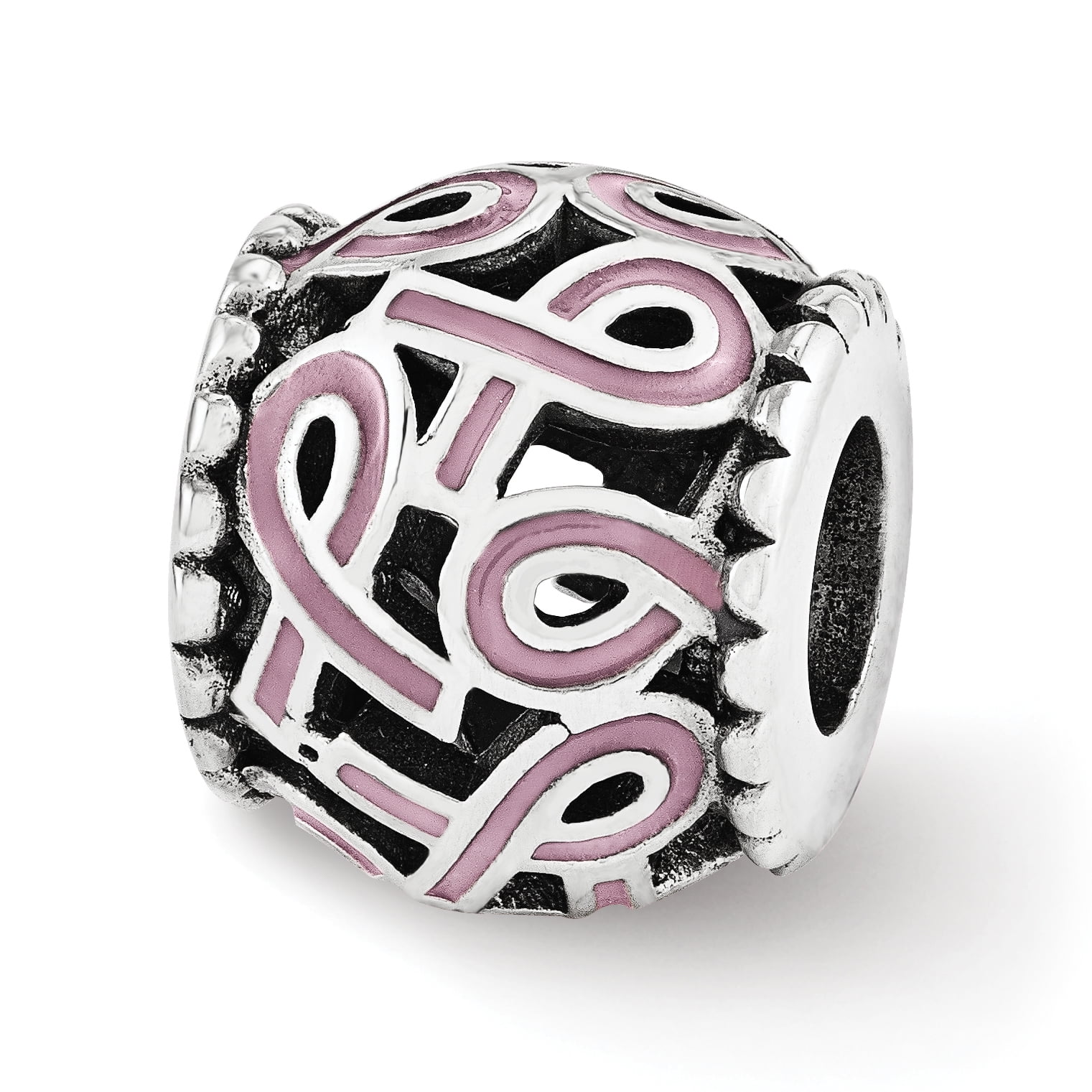 Reflection Beads QRS3530 Sterling Silver Pink Enamel Awareness Filigree Bead - Polished