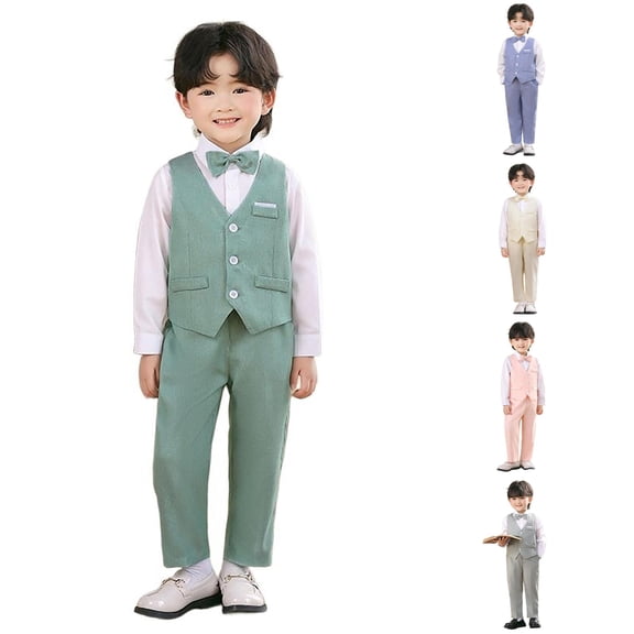 WhouRiu Boys Formal Outfits Kids Suit Vest Pants And Bowtie Sets 3 Piece Party Performance Clothes