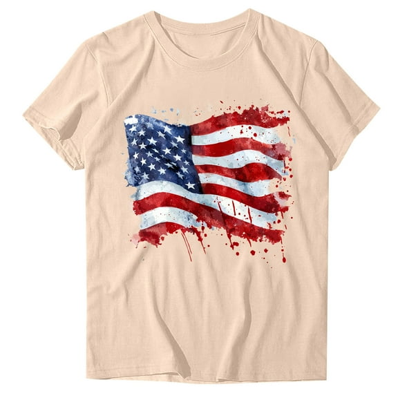 4Th of July Shirts Women USA American Flag Cotton Tops Crewneck Patriotic Basic Tees Short Sleeve T-Shirt