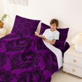 thumbnail image 3 of Homewish Purple Damask Flower Queen Sheets,Vintage Halloween Bat Queen Sheet Sets,Purple Black,4-Piece,1 Flat Sheet,1 Fitted Sheet and 2 Pillowcases, 3 of 6