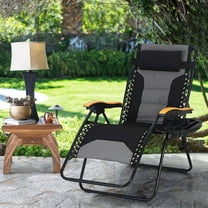 Wubio ARTS Oversized XXL Padded Zero Gravity Lounge Chair 30" Wide Seat Anti Gravity Lawn Chair Foldable Recliner Outdoor Camp Chair for Poolside Backyard Beach, Support 400lbs, Black & Grey