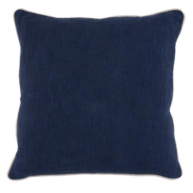 Benzara BM228906 Textured Fabric Throw Pillow with Piped Edges, Navy Blue & Beige