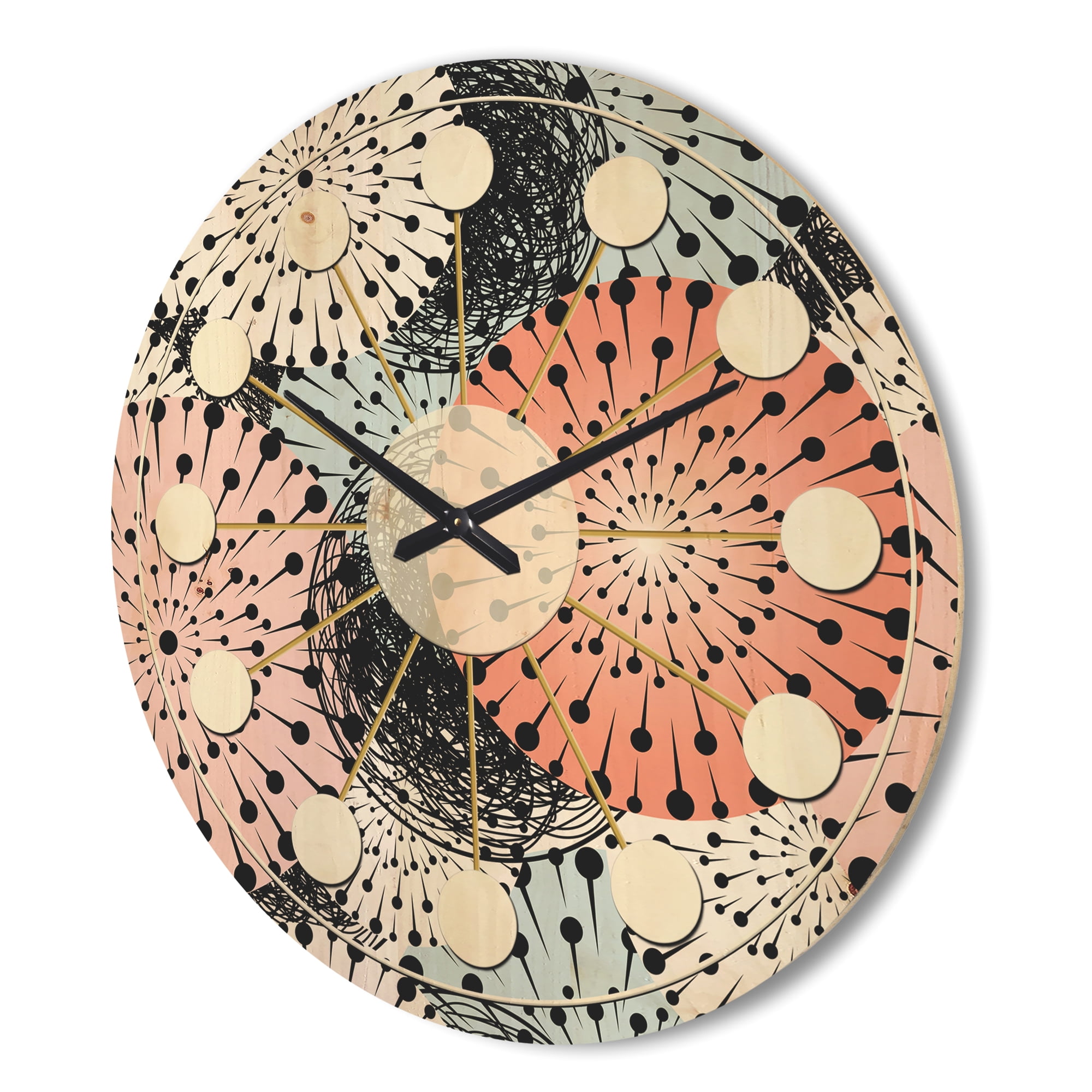 Designart 'Abstract Retro Flower Design I' Mid-Century Modern Wood Wall Clock
