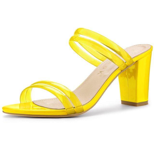 Sandalias Mules De Tiras Tacón Alto De Bloquepara Mujer Amarillo 37