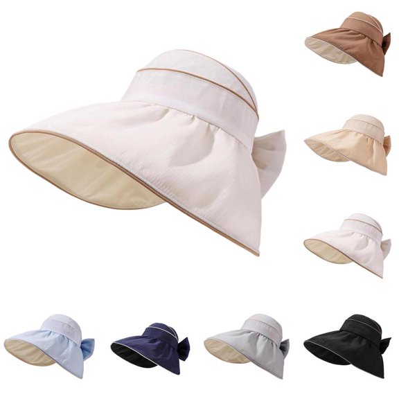 Bxsruta Women's Wide Brim Floppy Sun Hat with Back Bow Adjustable Lightweight Breathable Crochet Bucket Hat for Travel Beach Vacation