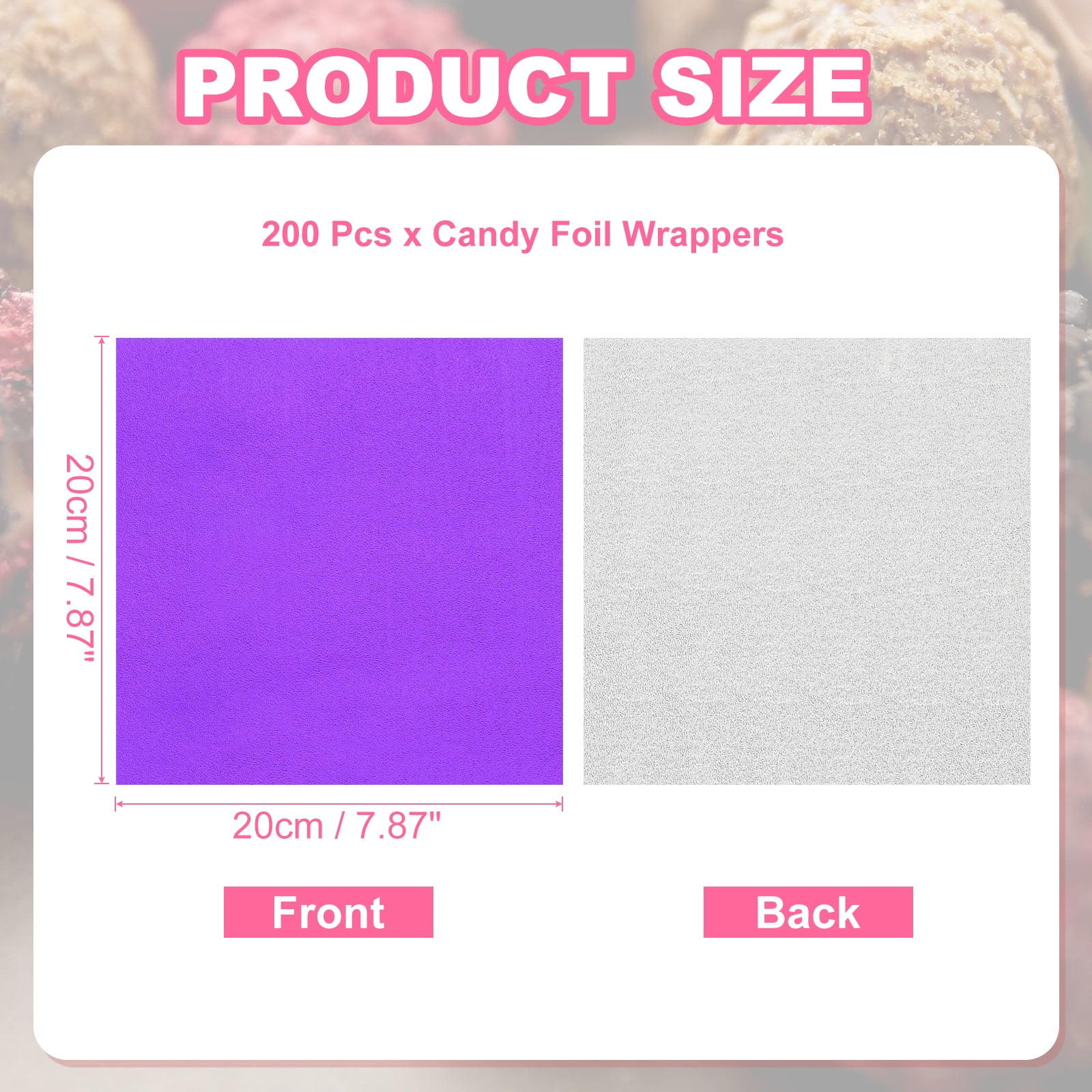 Uxcell 200 Pcs Candy Foil Wrappers, 7.87 x 7.87 Inch Aluminium Foil Chocolate Bar Square Wrappers for Tea Brownies DIY Packaging Wedding Party Decoration, Purple (Orange Peel)
