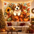 thumbnail image 3 of Cute Puppy in Basket with Sunflowers and Maple Leaves, Playful Rustic Style for Dog Lovers, Harvest Wall Art, Housewarming Gift, Tapestry Wall Hanging for Bedroom and Living Room, 3 of 7