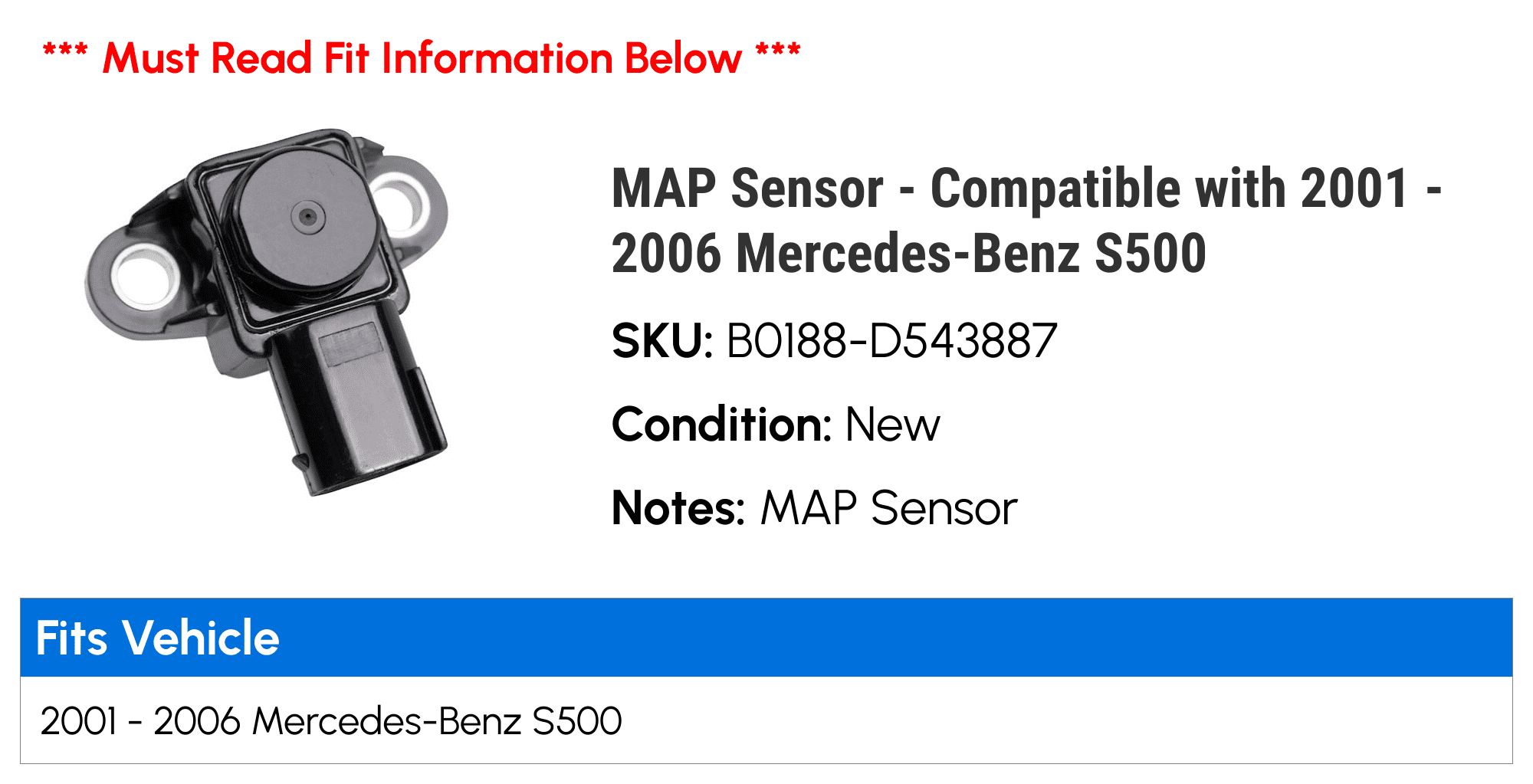 MAP Sensor - Compatible with 2001 - 2006 Mercedes-Benz S500 2002 2003 2004 2005