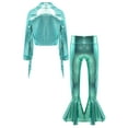 thumbnail image 2 of TTAO Kids Girls Jazz Hip Hop Modern Dance Outfits Long Sleeve Metallic Bomber Jacket and Flared Pants Set Tracksuit Light Green 16, 2 of 2